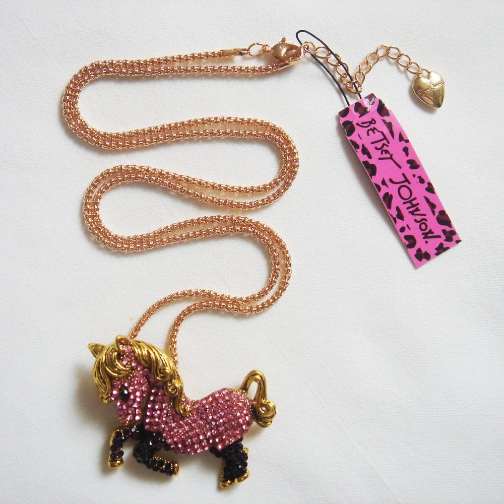 RHINESTONES HORSE PONY PENDANT BROOCH NECKLACE
